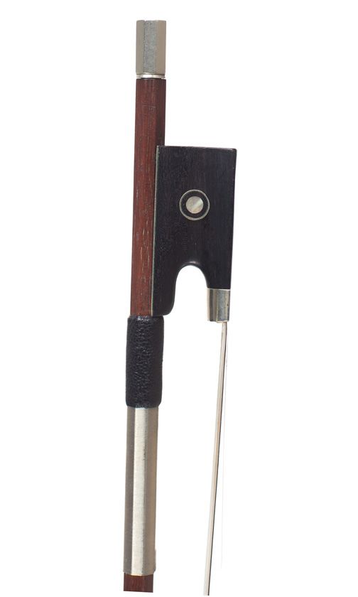 A nickel-mounted violin bow, unstamped