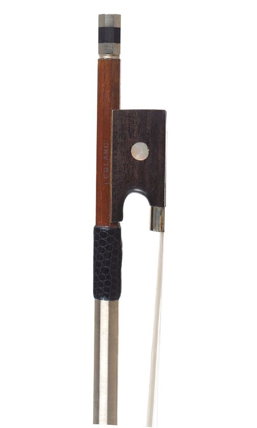 A nickel-mounted violin bow, stamped Leblanc