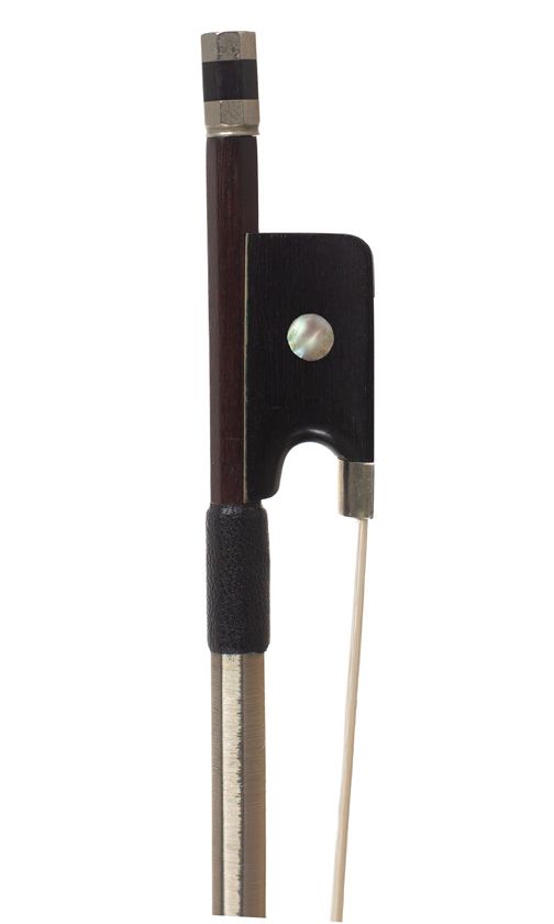 A nickel-mounted violin bow, unstamped