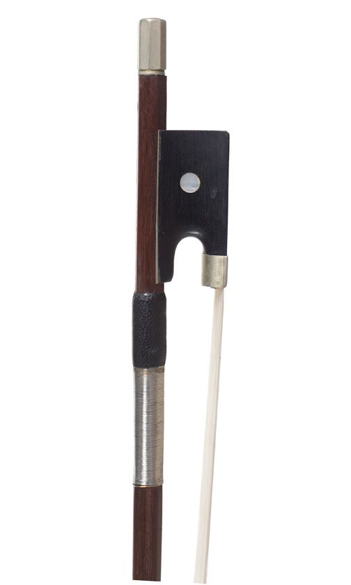 A nickel-mounted violin bow, stamped Gand & Bernardel Frere