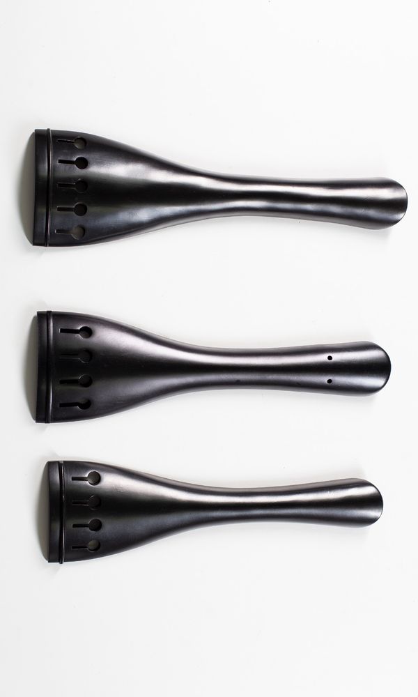 Three double bass tailpieces, ebony