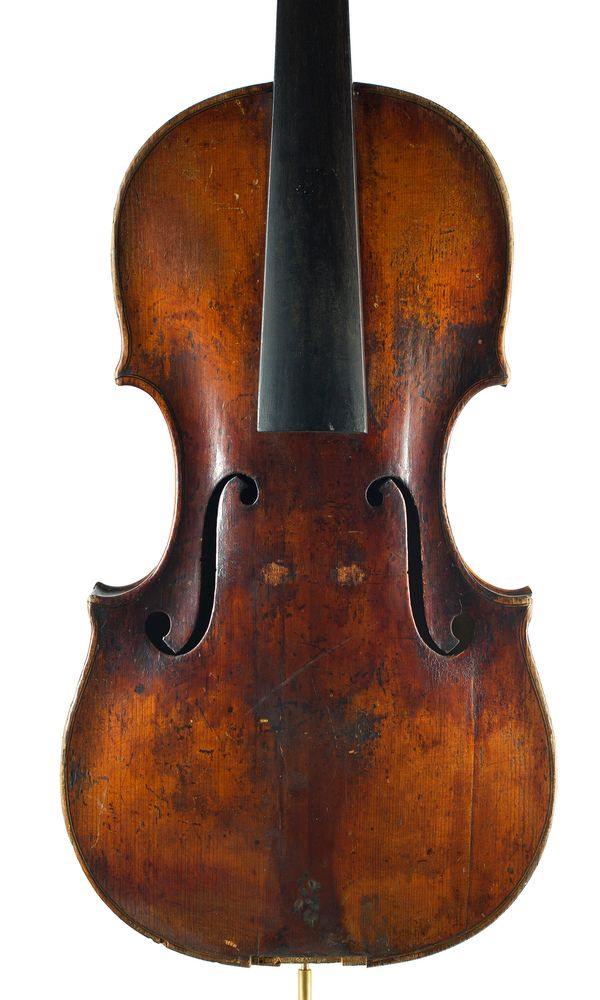 A violin, labelled Sotto la Disciplina d. Antonio Stradivari