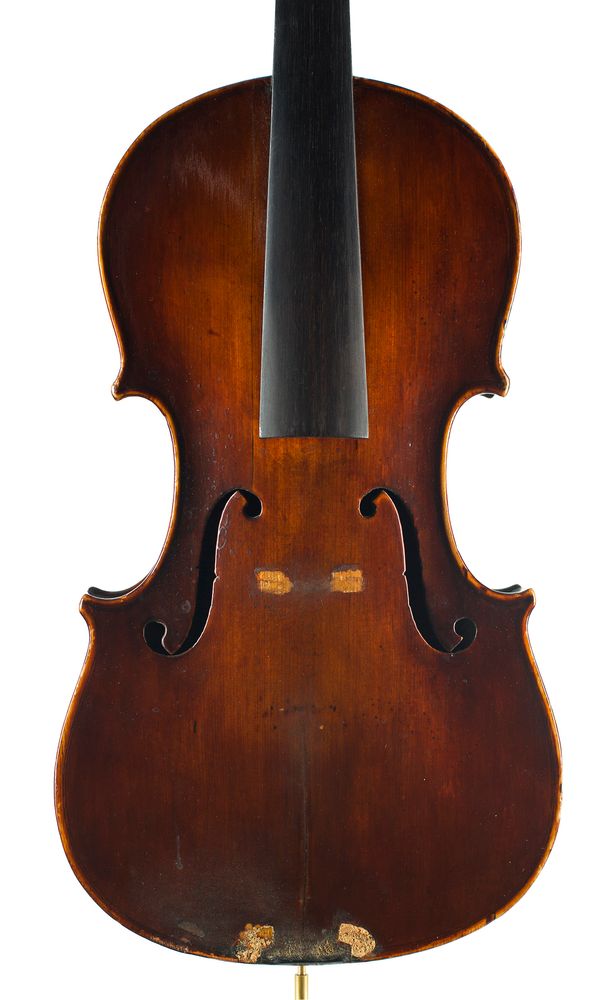 A violin, labelled Nicolaus Amatus