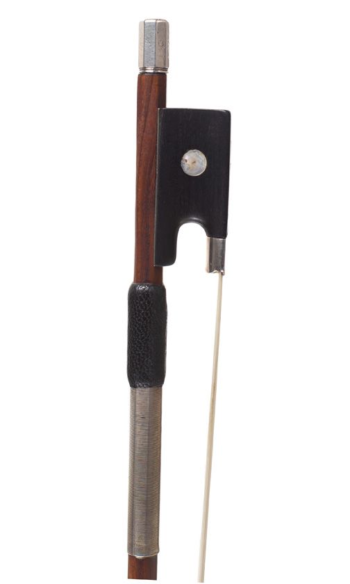 A silver-mounted violin bow, stamped Jas. Tubbs