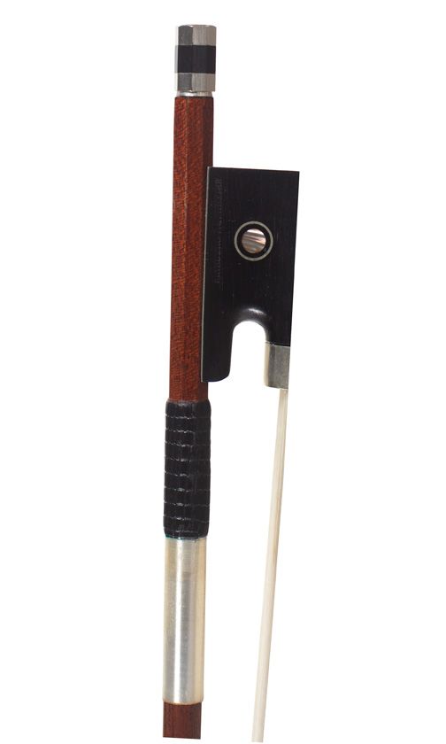 A nickel-mounted violin bow, stamped Maestro Archetier