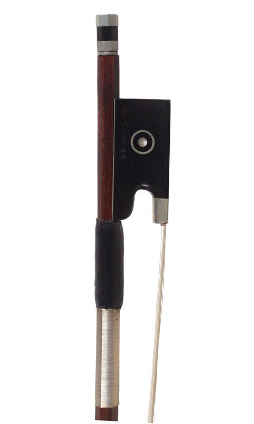 A nickel-mounted violin bow, stamped E. R. Voigt & Son