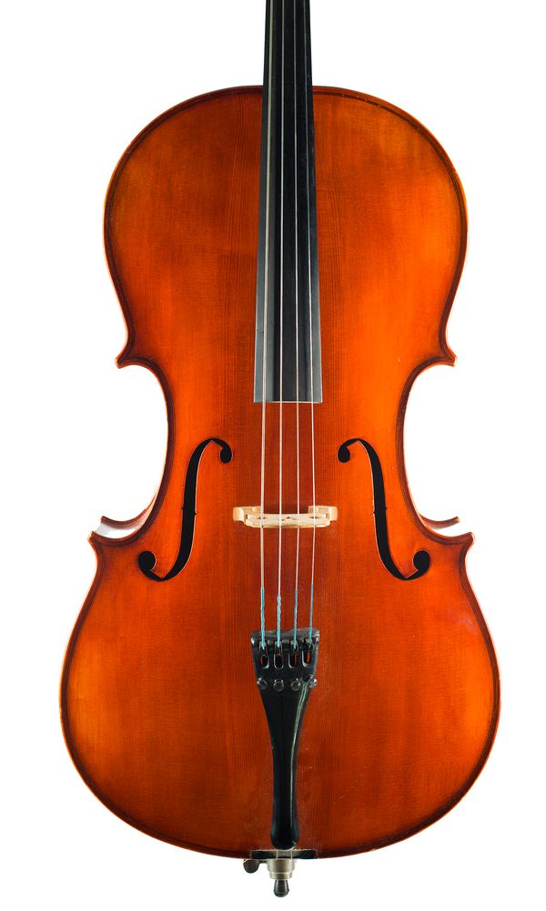 A cello, labelled Josef Mayer & Söhne