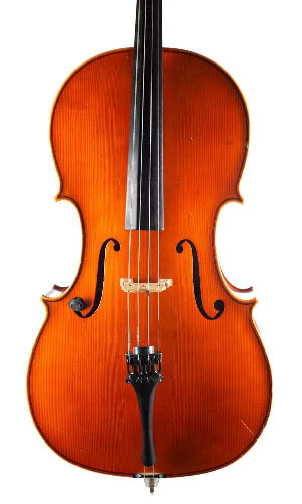 A cello, labelled Horst Grünert, Penzberg, 1983