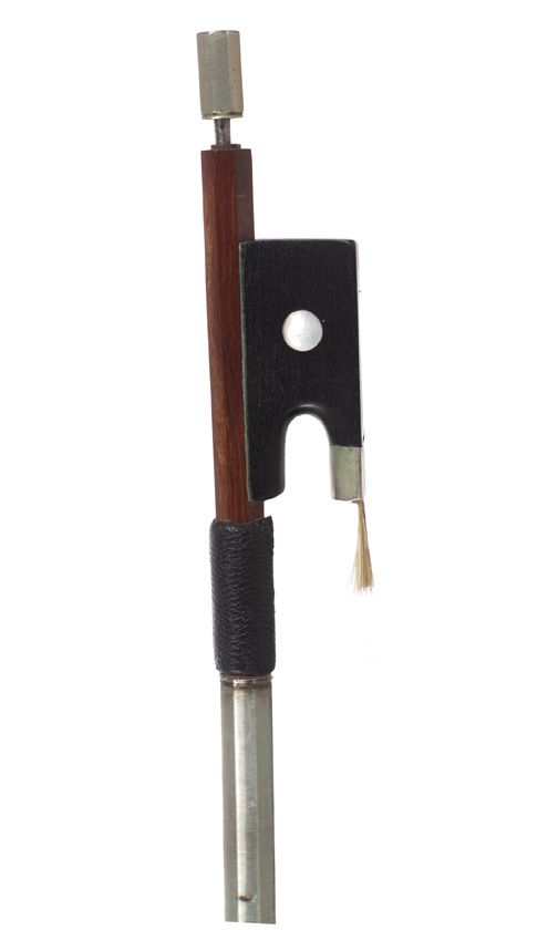 A nickel-mounted violin bow, unstamped