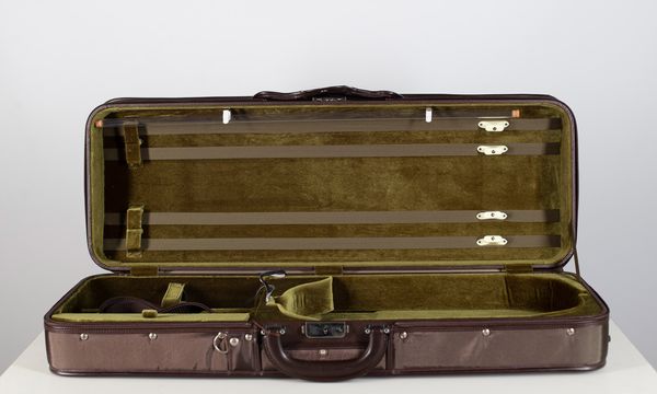 A violin case, branded Espri