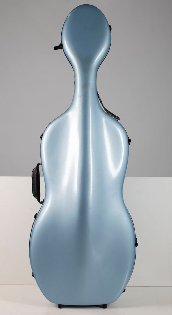 A cello case, branded Hima