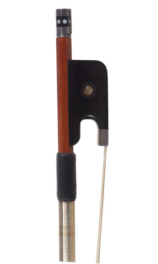 A nickel-mounted cello bow, unstamped