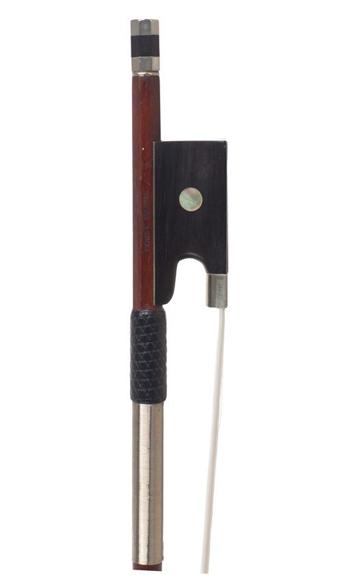 A nickel-mounted violin bow, stamped Ernst Martin