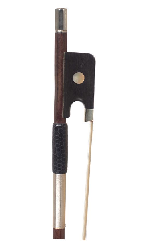 A nickel-mounted violin bow, unstamped