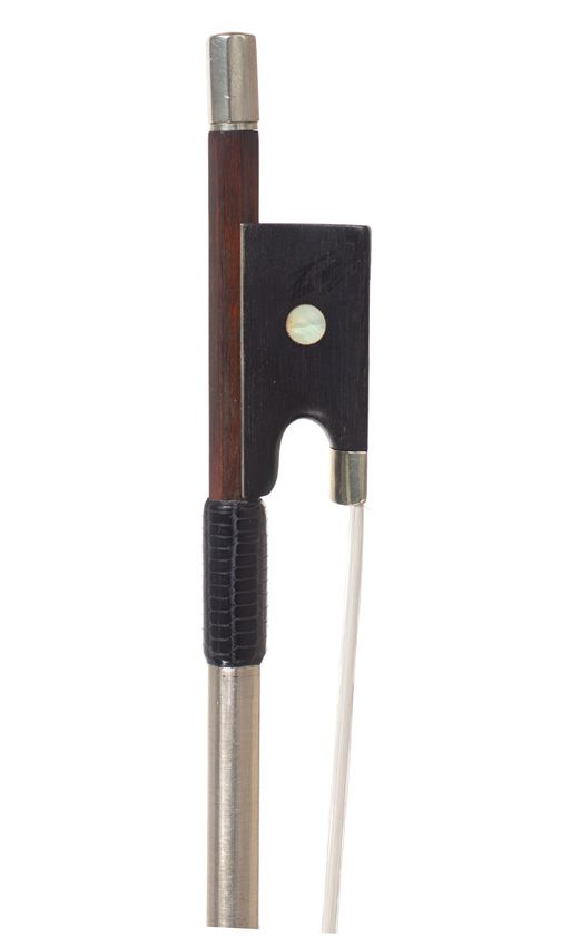 A nickel-mounted violin bow, unstamped