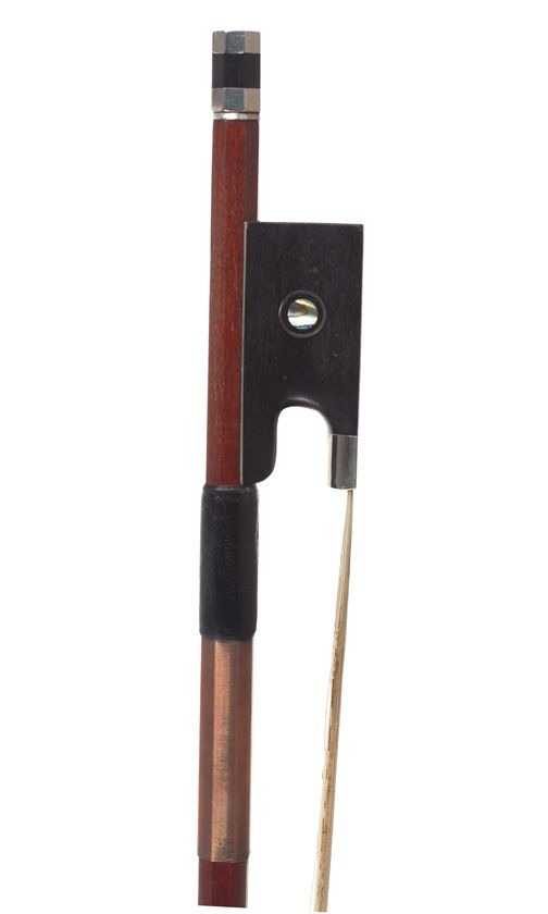 A nickel-mounted violin bow, unstamped