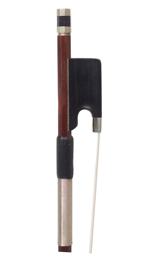 A nickel-mounted violin bow, stamped Alfred Knoll