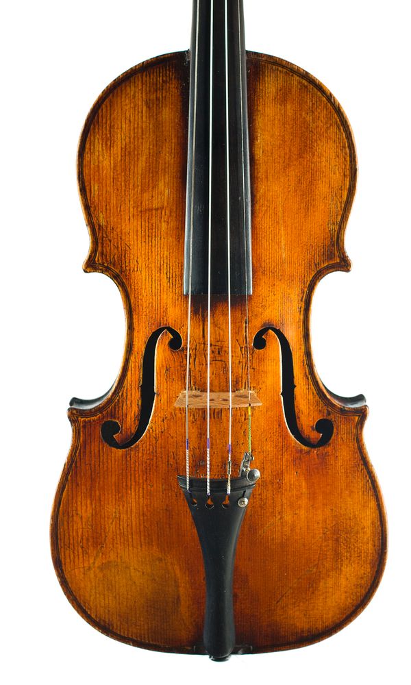 A violin, labelled Gaspard da Salo