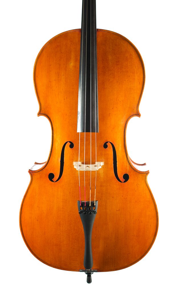 A cello, branded P. Mangenot