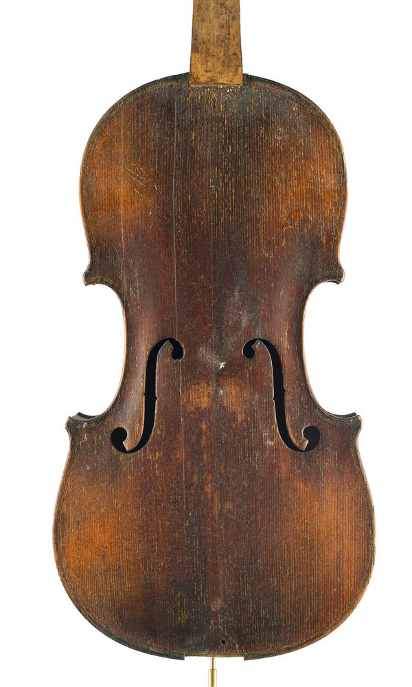 A violin, labelled Aldrie Luthier