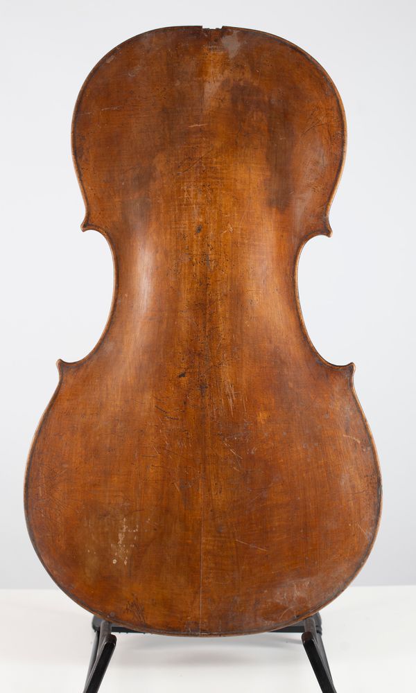 A cello back, branded [?] Perry Dublin