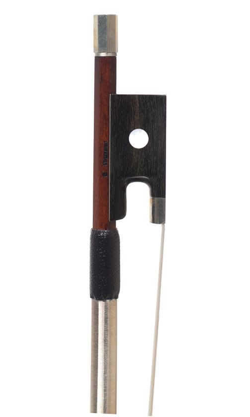 A nickel-mounted violin bow, stamped G. Werner