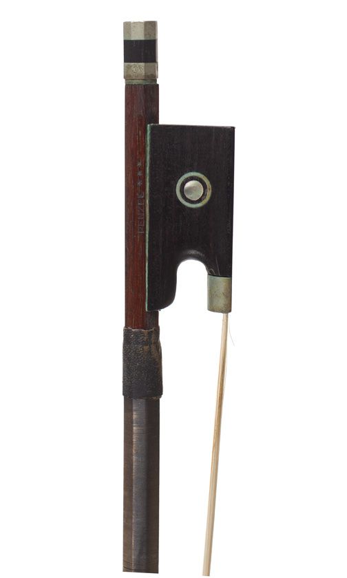 A nickel-mounted violin bow, stamped Penzel