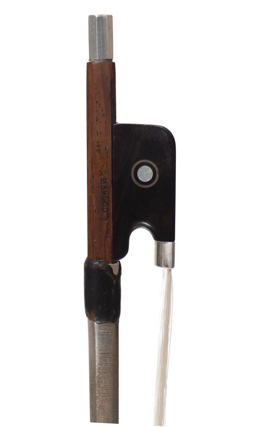 A nickel-mounted cello bow by Lawrence Cocker, Derby, circa 1950