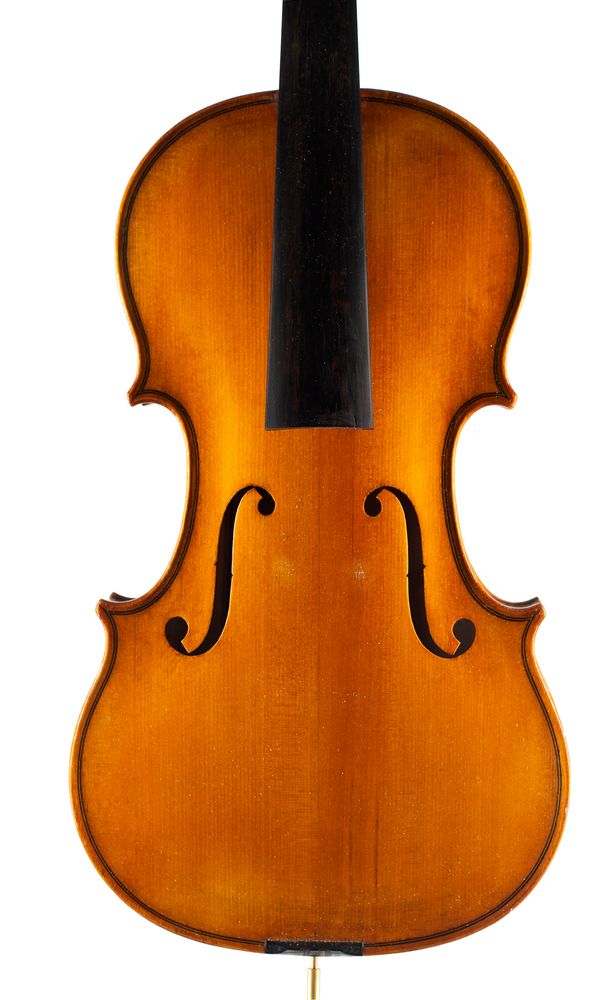 A violin, labelled Walter Müller
