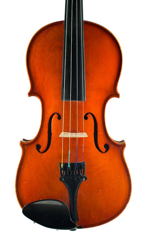 A three-quarter sized violin, labelled Handarbeit Aus Mittenwald