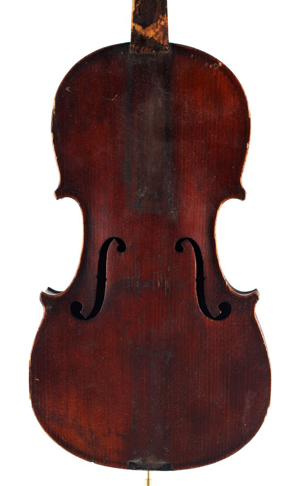 A three-quarter sized violin, labelled Medio Fino