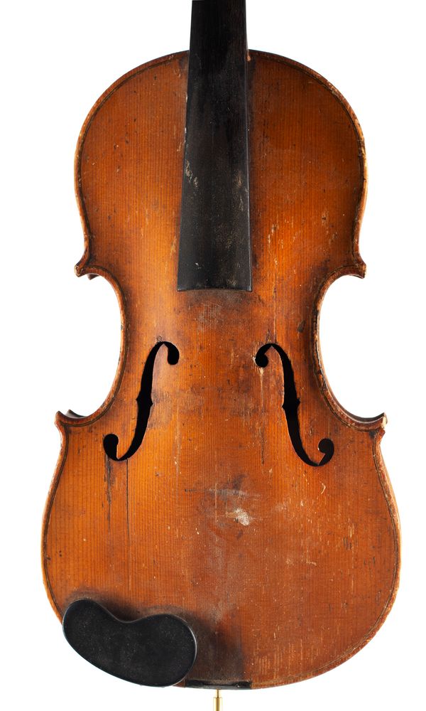 A violin, labelled Nicolaus Amatus