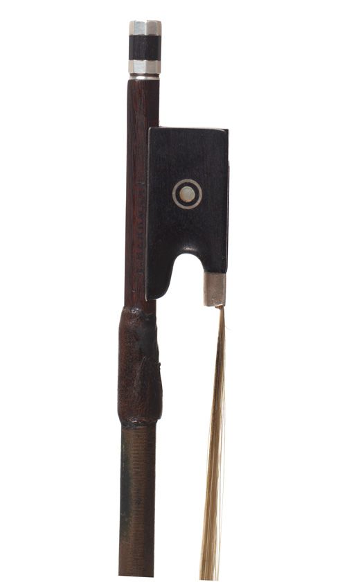 A silver-mounted violin bow, stamped E. Hermann