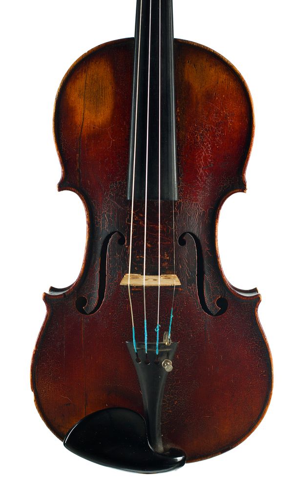 A violin, labelled Andreas Guarnerius