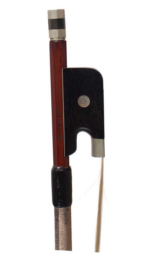 A nickel-mounted cello bow, stamped W-Seifert