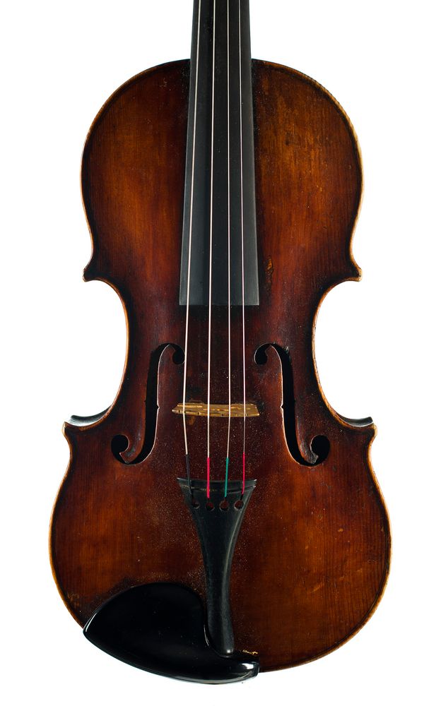 A violin, labelled Made by Johann G. Hamm