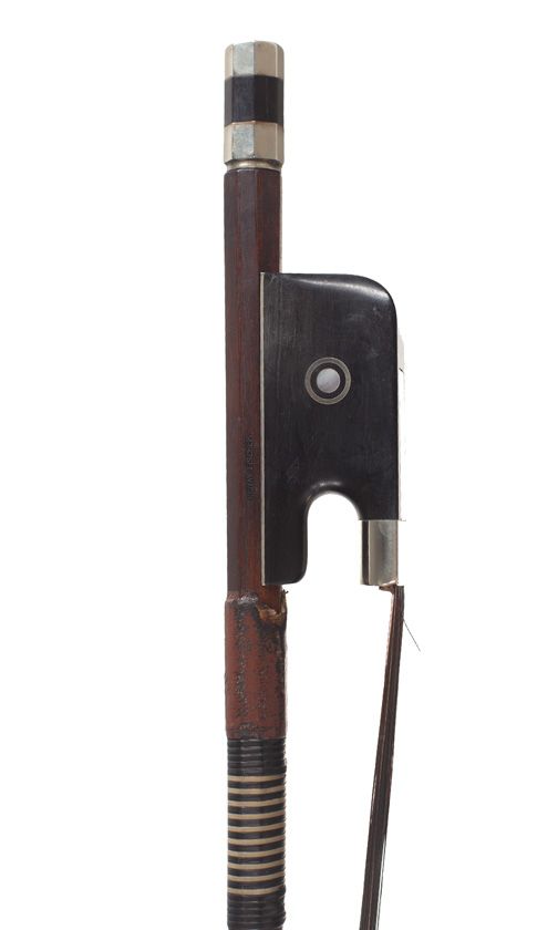 A nickel-mounted double bass bow, Germany, circa 1910