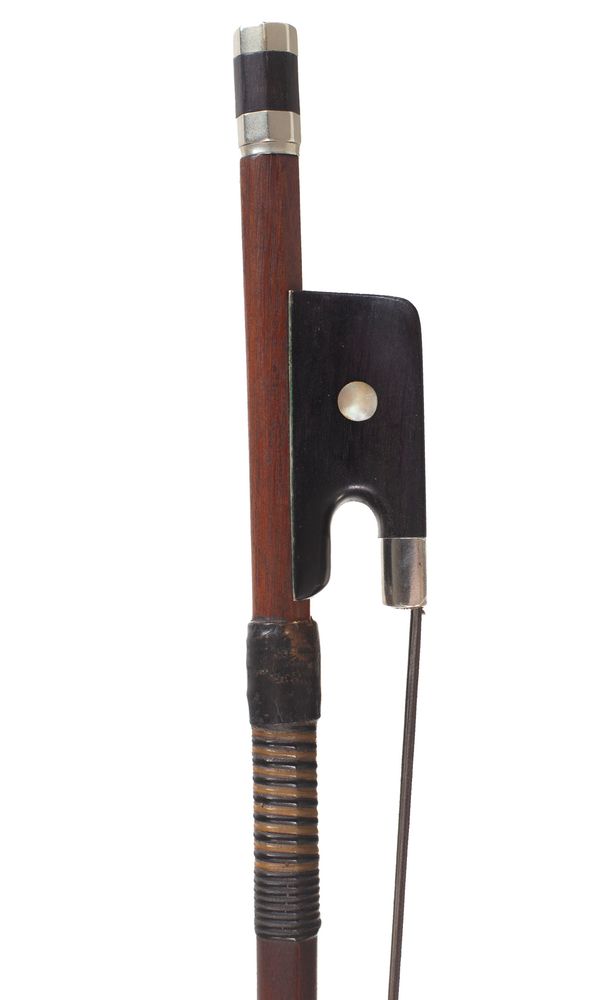 A nickel-mounted double bass bow, Germany, circa 1910