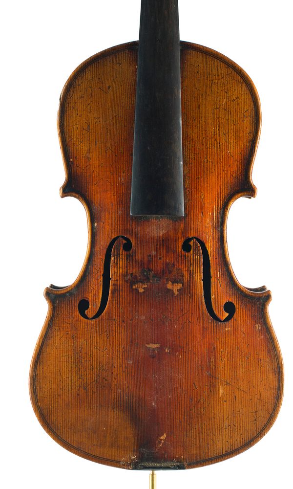 A three-quarter sized violin, labelled Antonius Stradivarius