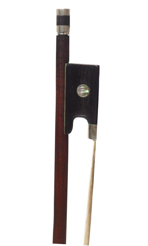 A nickel-mounted violin bow, unstamped