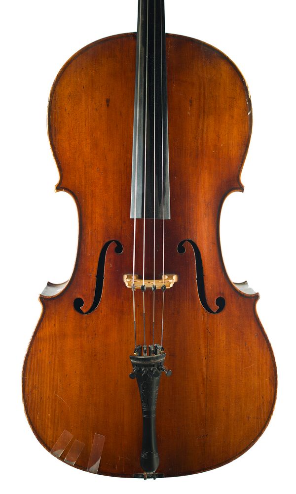 A cello, labelled A. Ferdinand Petzold