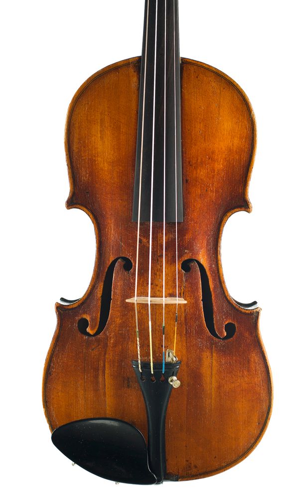 A three-quarter sized violin, bearing repairers' label