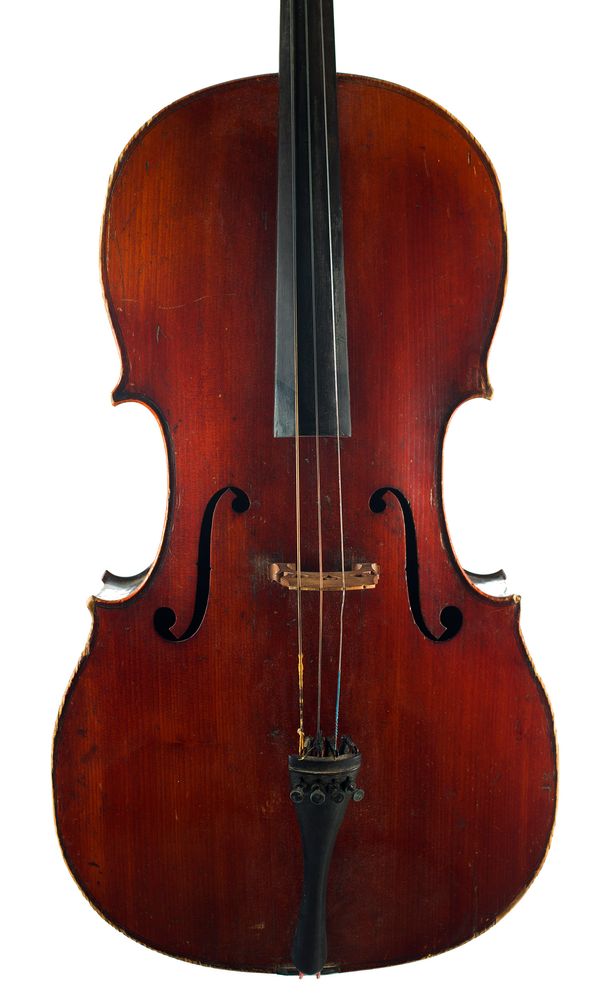 A cello, labelled Theiry a Paris