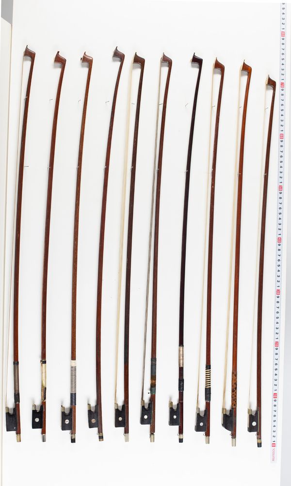 Twelve violin bows, varying lengths