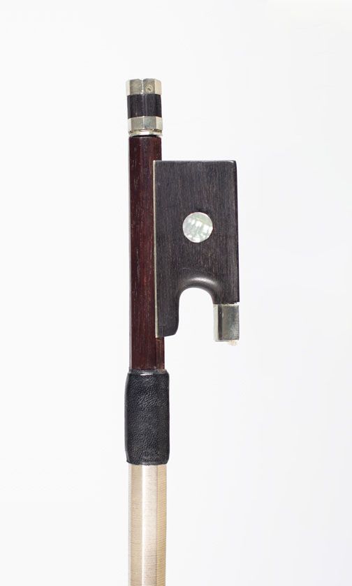 A nickel-mounted violin bow, probably School of Peccatte