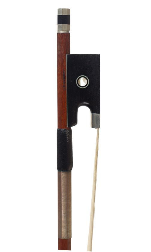 A nickel-mounted violin bow, stamped J. P. Gabriel