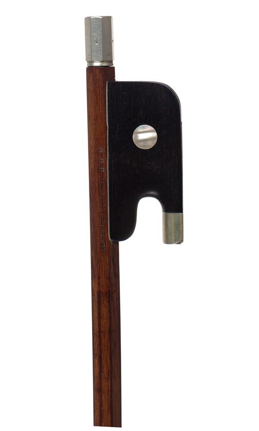 A nickel-mounted cello bow, stamped G. A. Pfretzschner