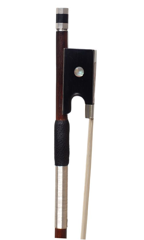 A nickel-mounted violin bow, stamped Chanot & Chardon