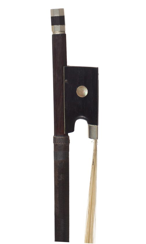 A nickel-mounted violin bow, unstamped