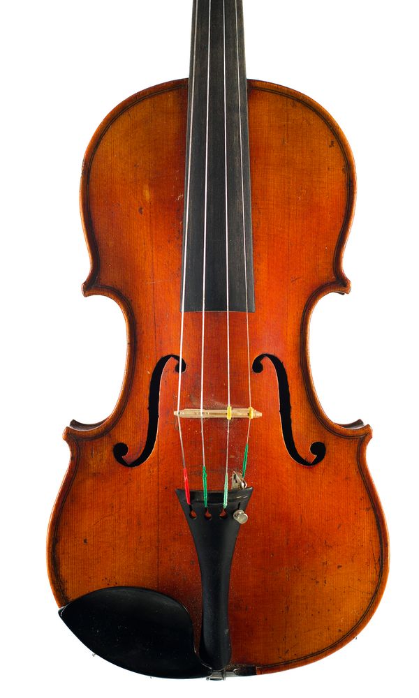 A violin, labelled Nicolaus Amatus